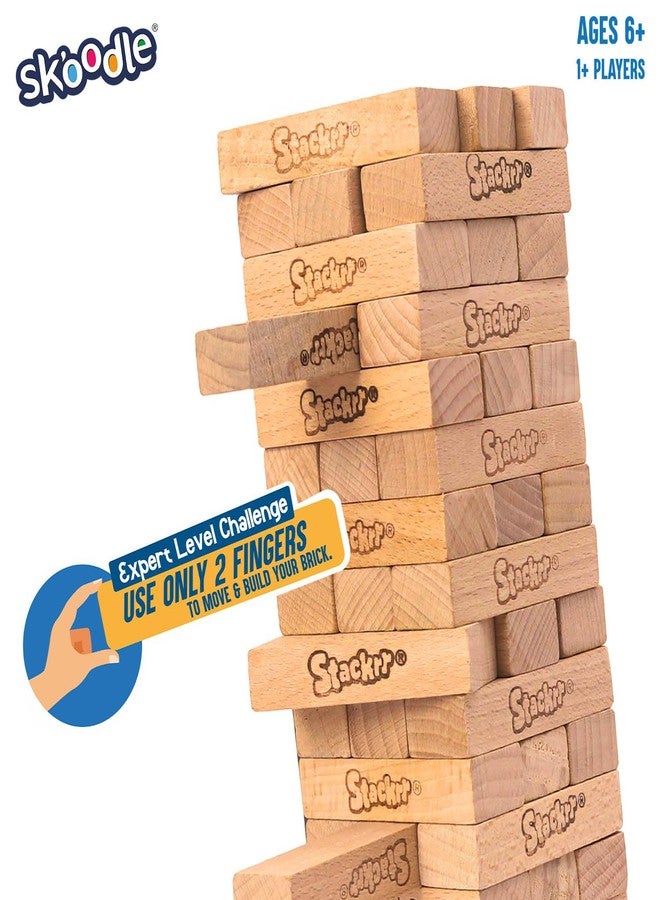 SKOODLE Stackrr Classic Board Game Tumbling Tower Game With 54 Precision Wooden Blocks Of Premium Beachwood, Fun Game For Adults And Kids, 1 Or More Players (Mega) - Image 3